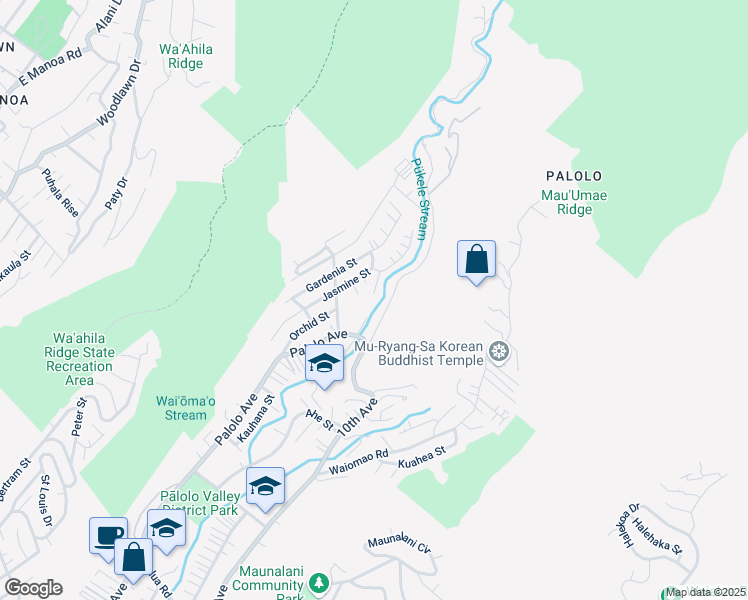 map of restaurants, bars, coffee shops, grocery stores, and more near 2541 Ipulei Way in Honolulu
