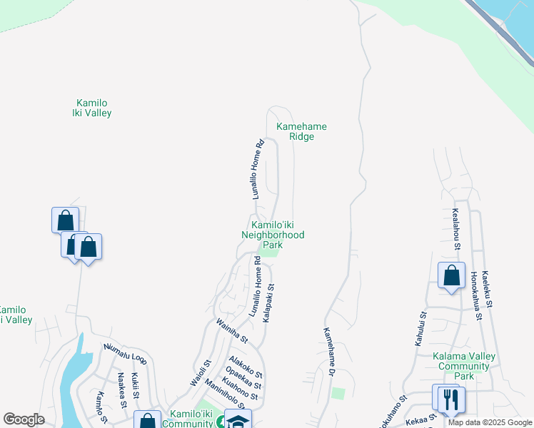 map of restaurants, bars, coffee shops, grocery stores, and more near 1062 Kolokolo Street in Honolulu