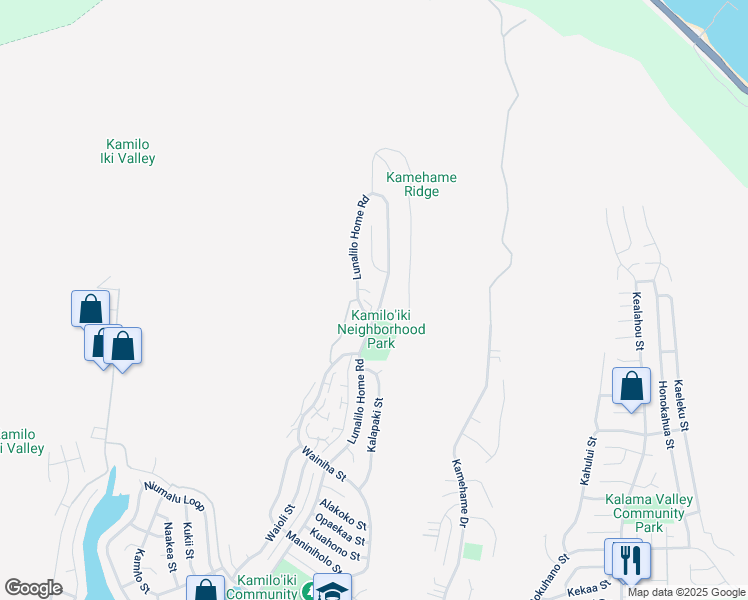 map of restaurants, bars, coffee shops, grocery stores, and more near 1062 Kolokolo Street in Honolulu