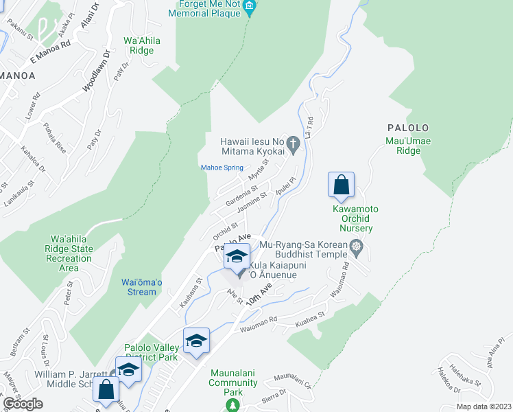 map of restaurants, bars, coffee shops, grocery stores, and more near 3239 Poinciana Place in Honolulu