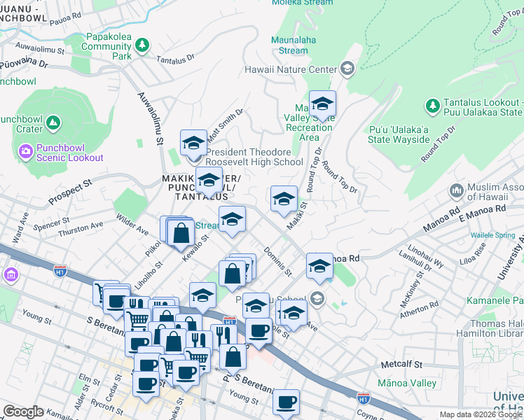 map of restaurants, bars, coffee shops, grocery stores, and more near 1356 Nehoa Street in Honolulu