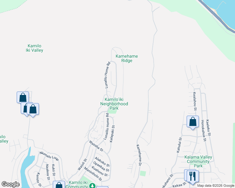 map of restaurants, bars, coffee shops, grocery stores, and more near 1154 Kamiloiki Place in Honolulu