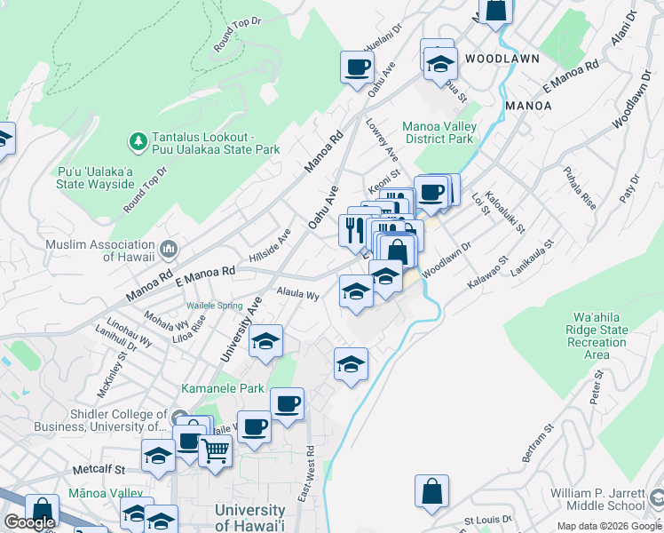 map of restaurants, bars, coffee shops, grocery stores, and more near 2639 Halelena Place in Honolulu