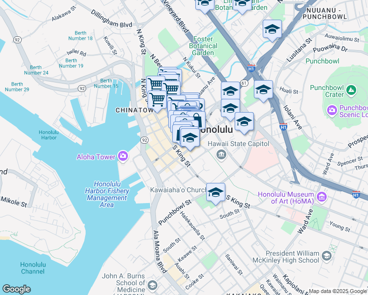 map of restaurants, bars, coffee shops, grocery stores, and more near in Honolulu