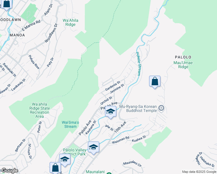map of restaurants, bars, coffee shops, grocery stores, and more near 2432 Myrtle Street in Honolulu