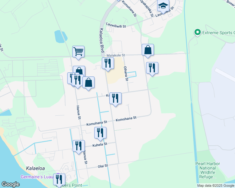 map of restaurants, bars, coffee shops, grocery stores, and more near Kauhi Street in Honolulu County