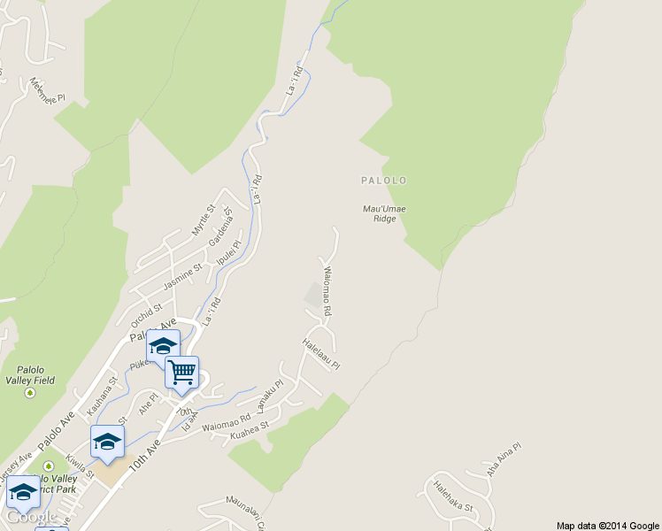 map of restaurants, bars, coffee shops, grocery stores, and more near 2695 Waiomao Road in Honolulu