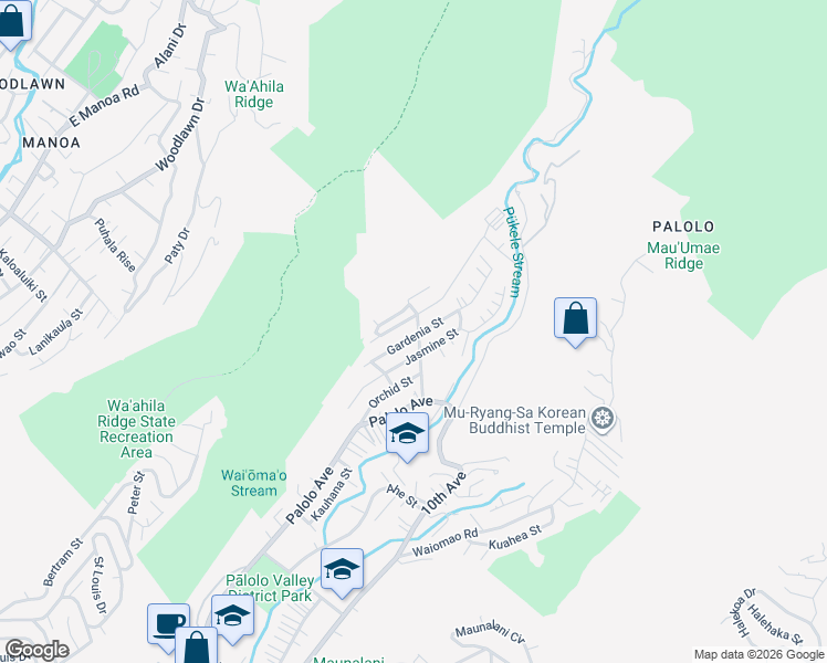 map of restaurants, bars, coffee shops, grocery stores, and more near 3178 Carlos Long Street in Honolulu
