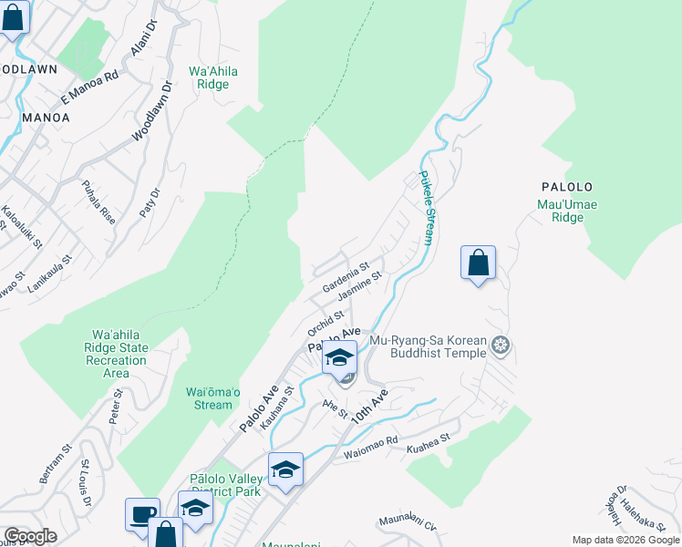 map of restaurants, bars, coffee shops, grocery stores, and more near 3178 Carlos Long Street in Honolulu