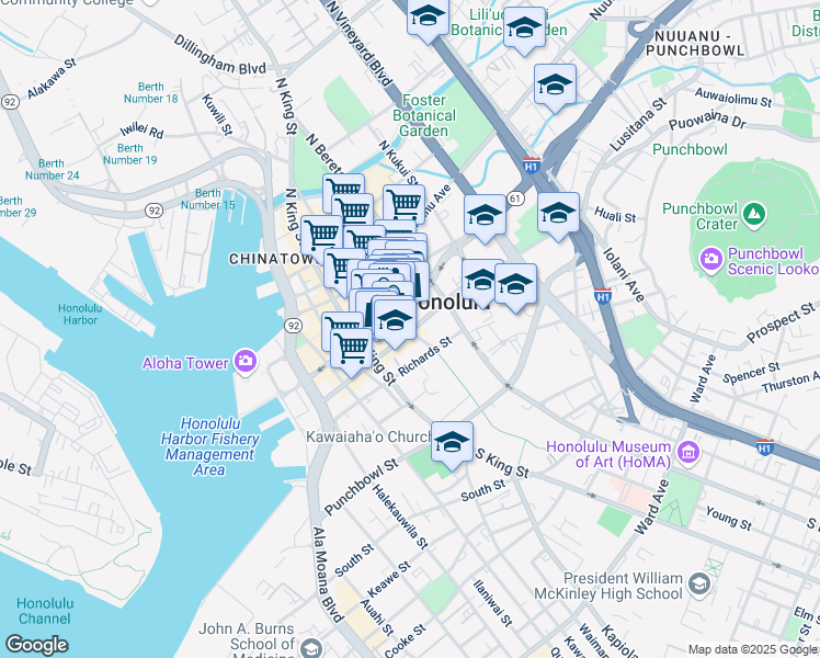 map of restaurants, bars, coffee shops, grocery stores, and more near in Honolulu