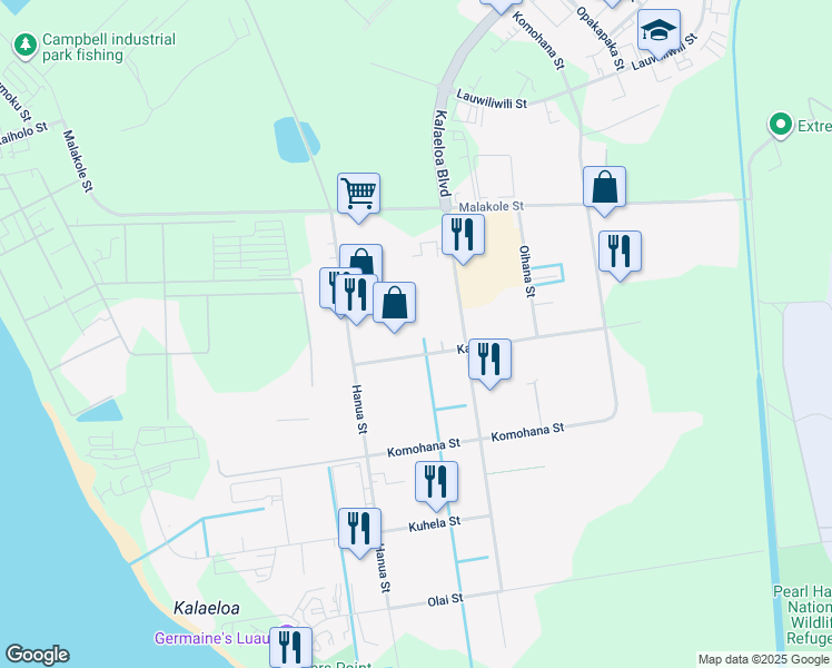 map of restaurants, bars, coffee shops, grocery stores, and more near 91-238 Kauhi Street in Kapolei
