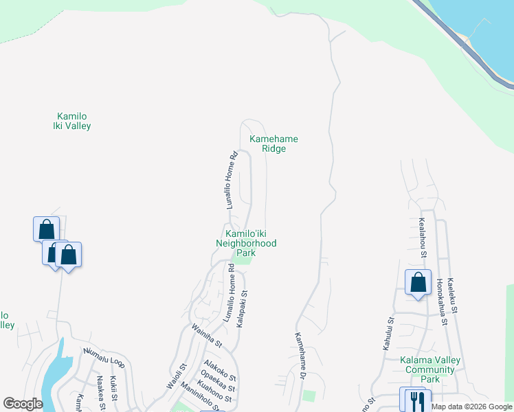 map of restaurants, bars, coffee shops, grocery stores, and more near 1177 Lunalilo Home Road in Honolulu