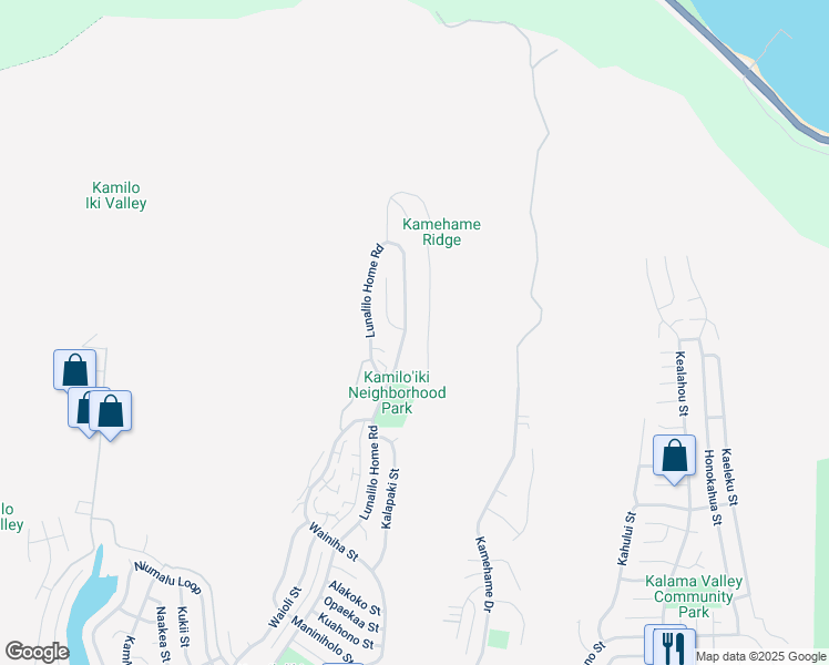 map of restaurants, bars, coffee shops, grocery stores, and more near 1177 Lunalilo Home Road in Honolulu