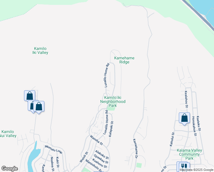 map of restaurants, bars, coffee shops, grocery stores, and more near 1358 Lunalilo Home Road in Honolulu