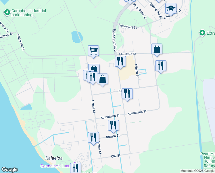 map of restaurants, bars, coffee shops, grocery stores, and more near 91-238 Kauhi Street in Kapolei