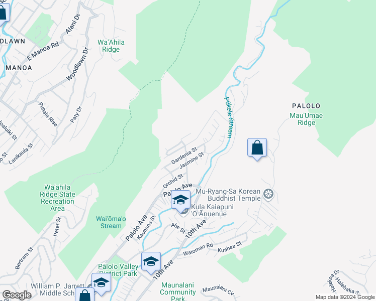 map of restaurants, bars, coffee shops, grocery stores, and more near 3178 Carlos Long Street in Honolulu