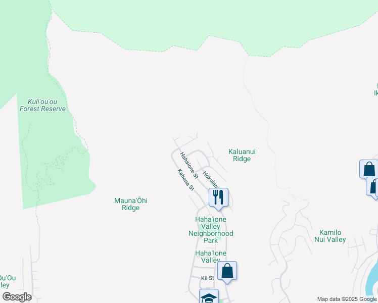 map of restaurants, bars, coffee shops, grocery stores, and more near 969 Uwao Street in Honolulu