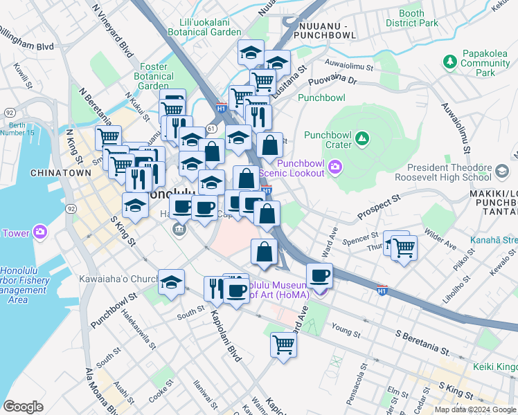 map of restaurants, bars, coffee shops, grocery stores, and more near 522 Captain Cook Avenue in Honolulu