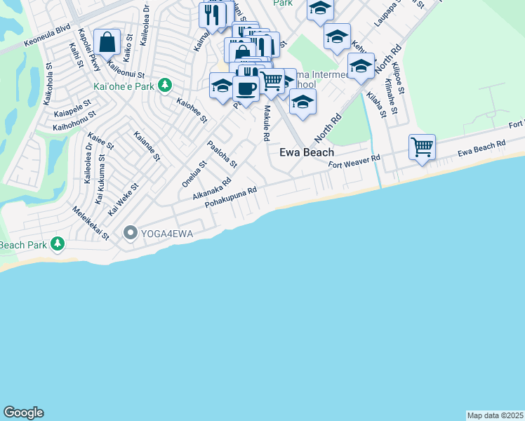 map of restaurants, bars, coffee shops, grocery stores, and more near 91-677 Pohakupuna Road in Ewa Beach