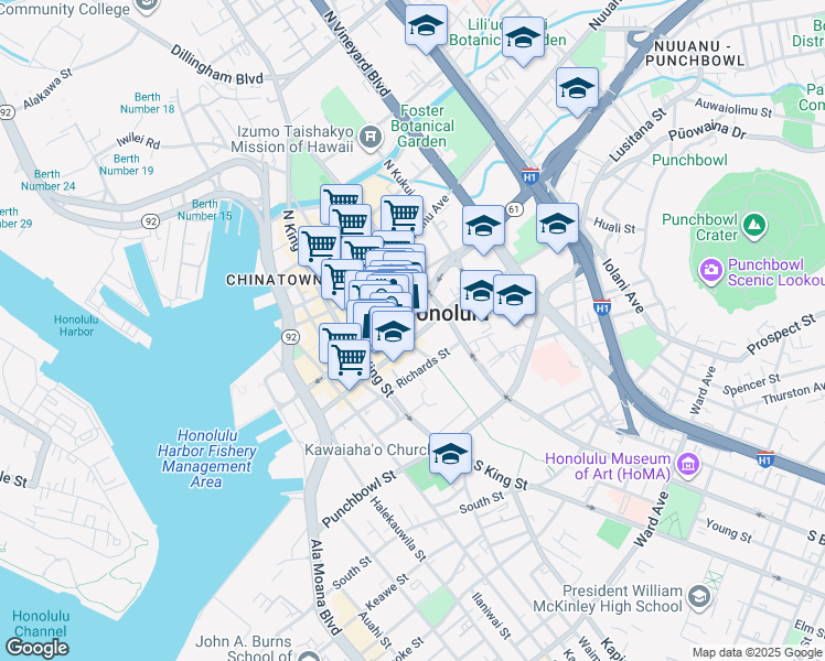 map of restaurants, bars, coffee shops, grocery stores, and more near in Honolulu
