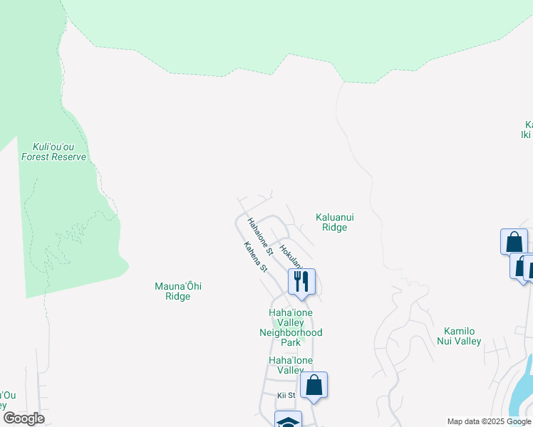 map of restaurants, bars, coffee shops, grocery stores, and more near 959 Uwao Street in Honolulu
