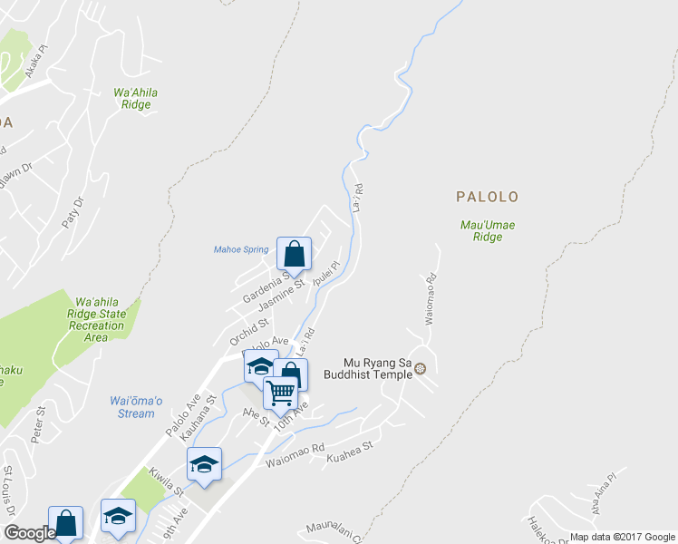 map of restaurants, bars, coffee shops, grocery stores, and more near 2655 Ipulei Place in Honolulu