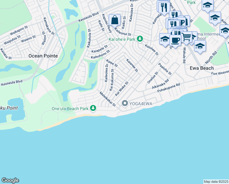 map of restaurants, bars, coffee shops, grocery stores, and more near 91-1096 Kai Weke Street in Ewa Beach
