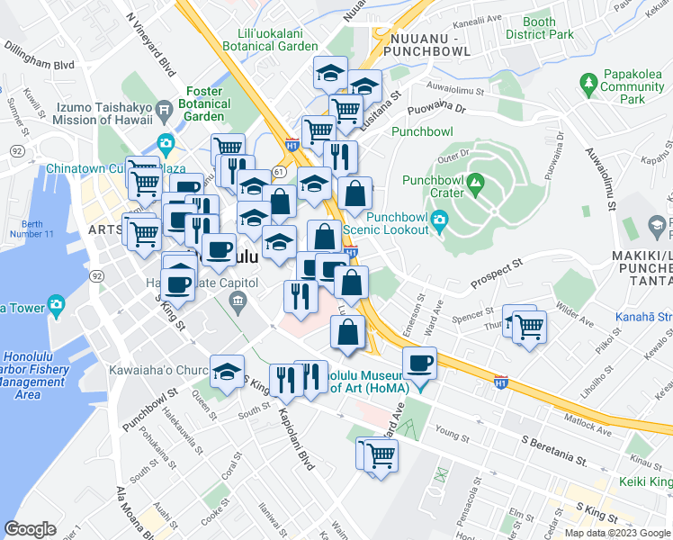 map of restaurants, bars, coffee shops, grocery stores, and more near 522 Captain Cook Avenue in Honolulu