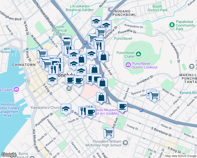 map of restaurants, bars, coffee shops, grocery stores, and more near 502 Captain Cook Avenue in Honolulu