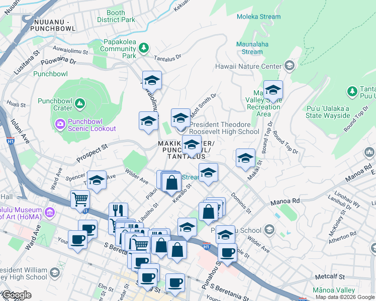 map of restaurants, bars, coffee shops, grocery stores, and more near in Honolulu