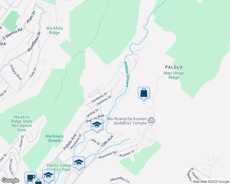 map of restaurants, bars, coffee shops, grocery stores, and more near 2613 Gardenia Street in Honolulu