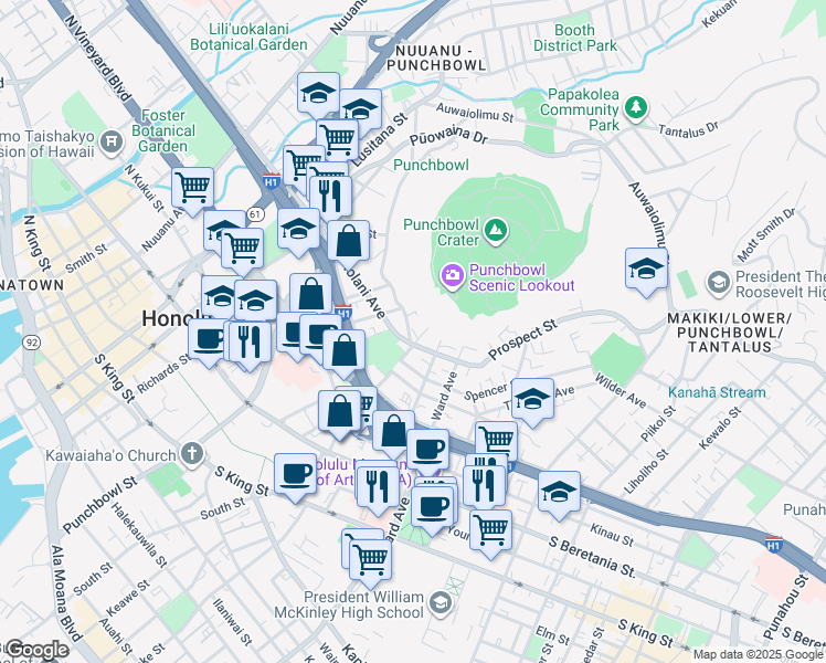 map of restaurants, bars, coffee shops, grocery stores, and more near in Honolulu