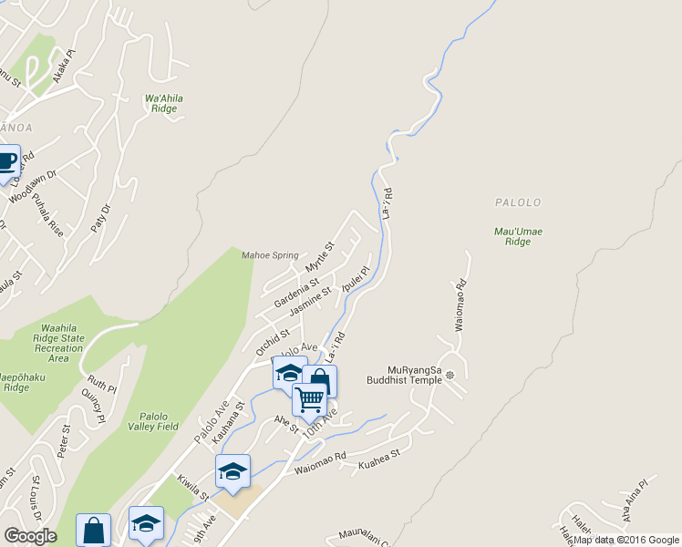 map of restaurants, bars, coffee shops, grocery stores, and more near 2563 Jasmine Street in Honolulu