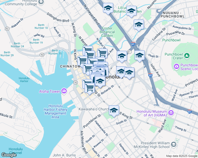 map of restaurants, bars, coffee shops, grocery stores, and more near in Honolulu