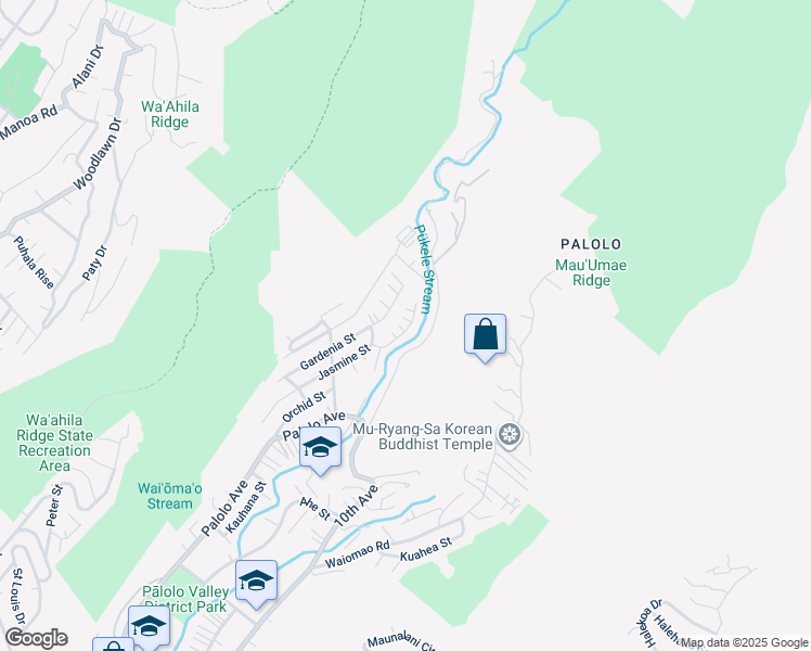 map of restaurants, bars, coffee shops, grocery stores, and more near 2655 Ipulei Place in Honolulu