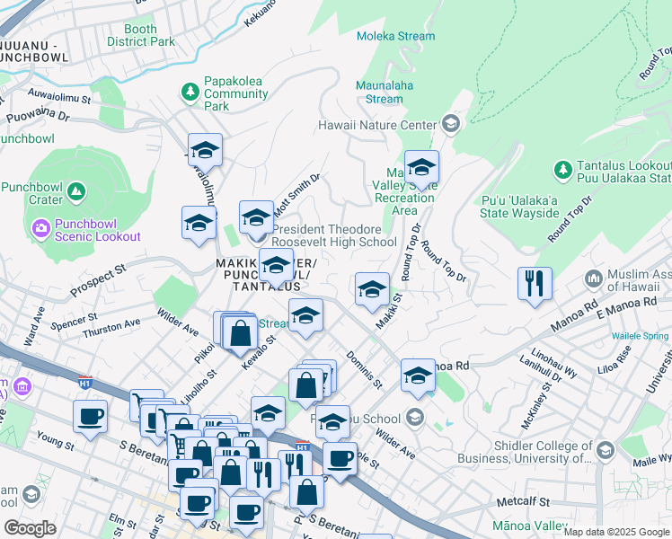 map of restaurants, bars, coffee shops, grocery stores, and more near 2049 Leiloke Drive in Honolulu