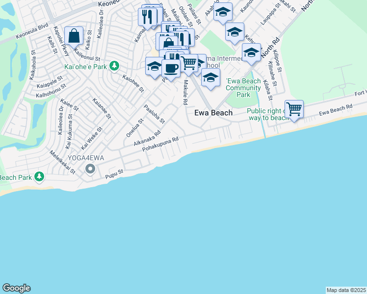 map of restaurants, bars, coffee shops, grocery stores, and more near in Ewa Beach