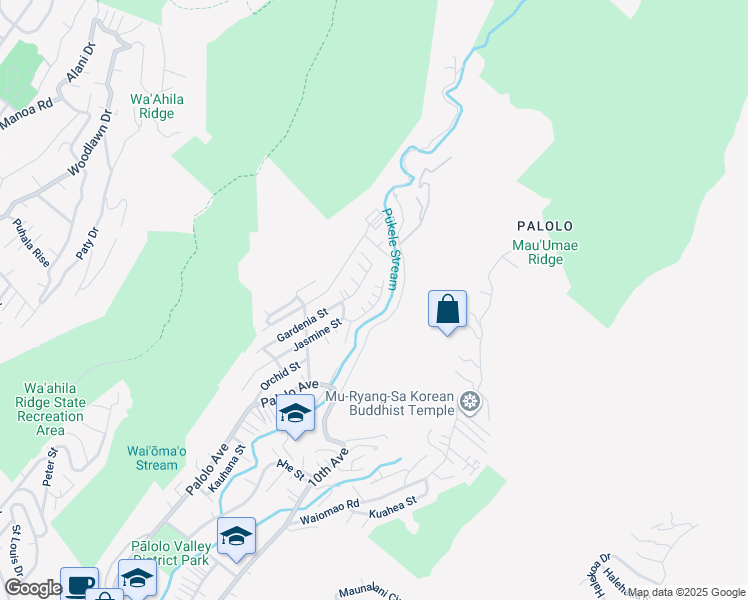 map of restaurants, bars, coffee shops, grocery stores, and more near 2655 Ipulei Place in Honolulu