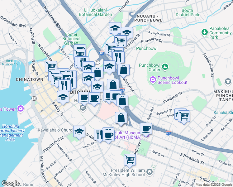 map of restaurants, bars, coffee shops, grocery stores, and more near 522 Captain Cook Avenue in Honolulu