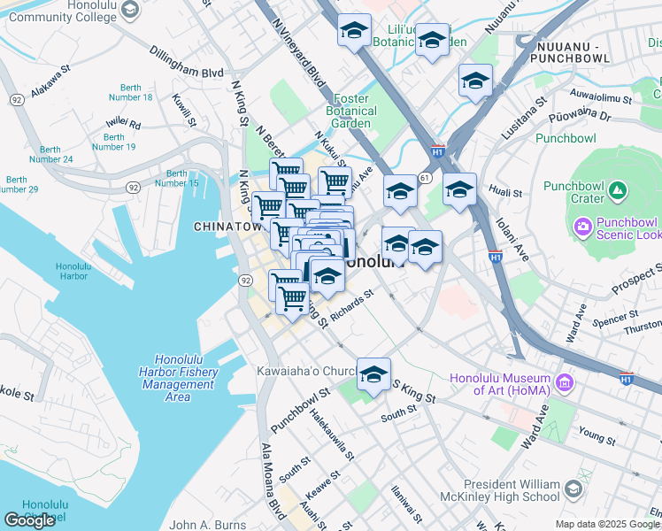 map of restaurants, bars, coffee shops, grocery stores, and more near in Honolulu