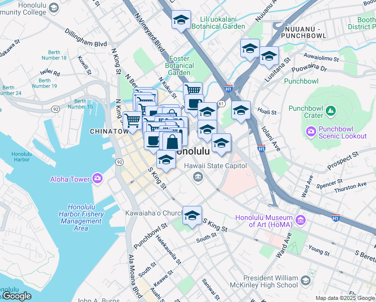 map of restaurants, bars, coffee shops, grocery stores, and more near in Honolulu