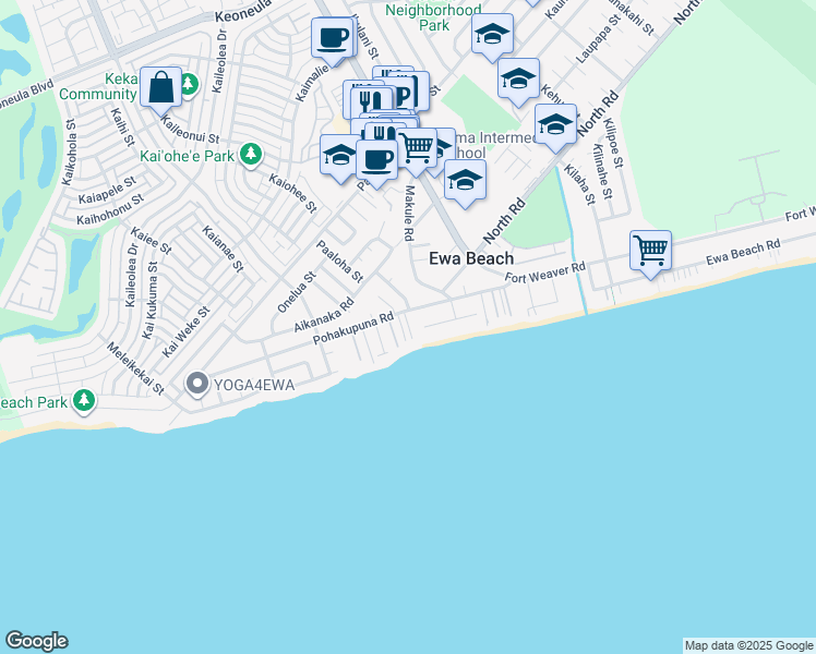 map of restaurants, bars, coffee shops, grocery stores, and more near in Ewa Beach