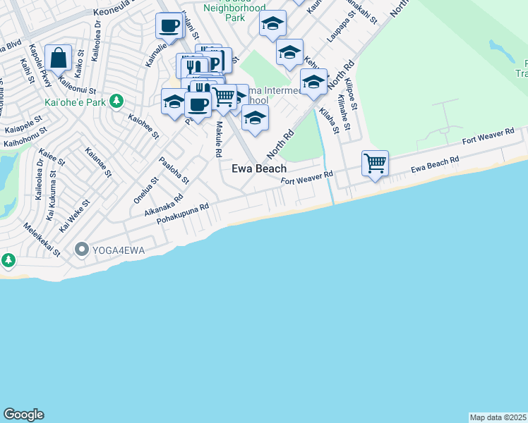 map of restaurants, bars, coffee shops, grocery stores, and more near 91-770 Oneula Place in Ewa Beach