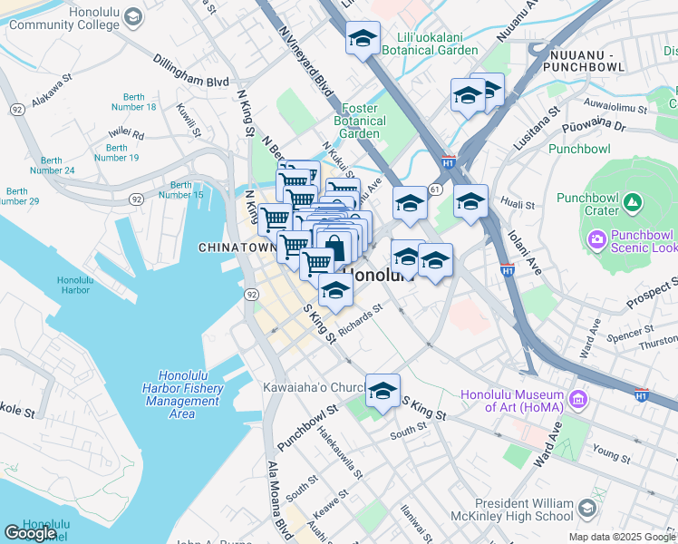 map of restaurants, bars, coffee shops, grocery stores, and more near in Honolulu