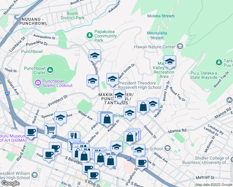 map of restaurants, bars, coffee shops, grocery stores, and more near 1120 Nehoa Street in Honolulu