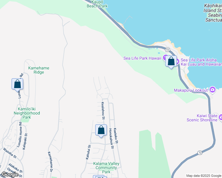 map of restaurants, bars, coffee shops, grocery stores, and more near 1449 Honokahua Street in Honolulu