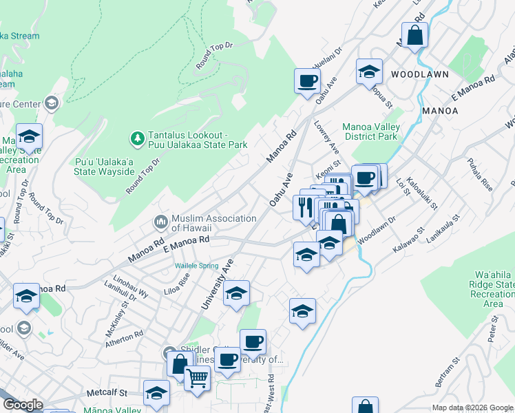 map of restaurants, bars, coffee shops, grocery stores, and more near in Honolulu