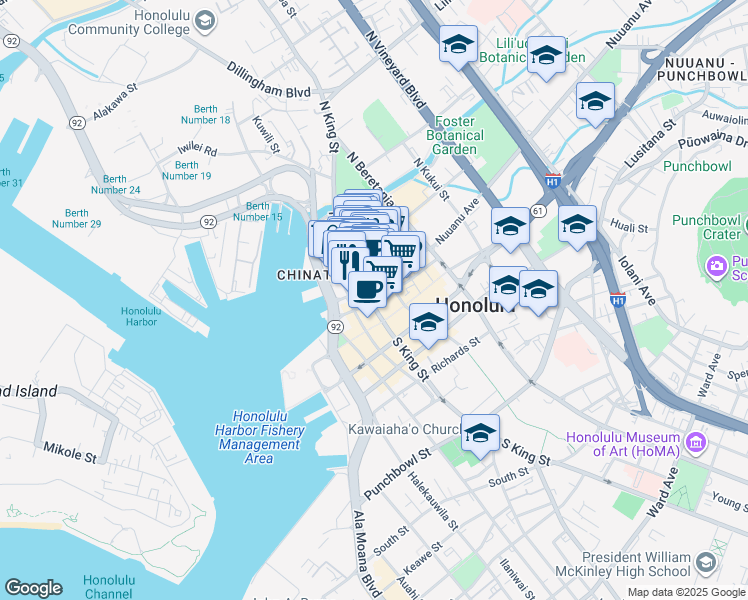 map of restaurants, bars, coffee shops, grocery stores, and more near in Honolulu