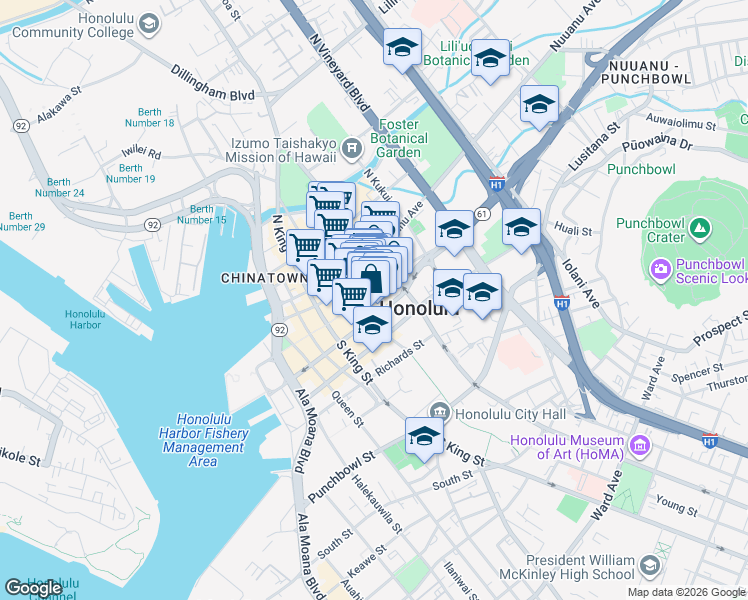 map of restaurants, bars, coffee shops, grocery stores, and more near in Honolulu