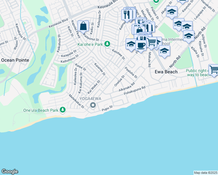 map of restaurants, bars, coffee shops, grocery stores, and more near 91-513 Papipi Road in Ewa Beach